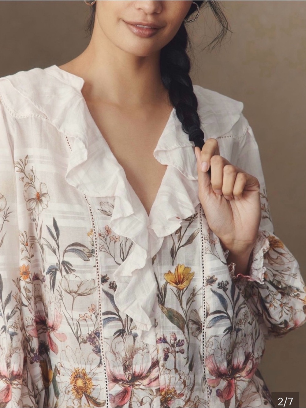 Anthropologie Ruffle V-Neck Gront Blouse